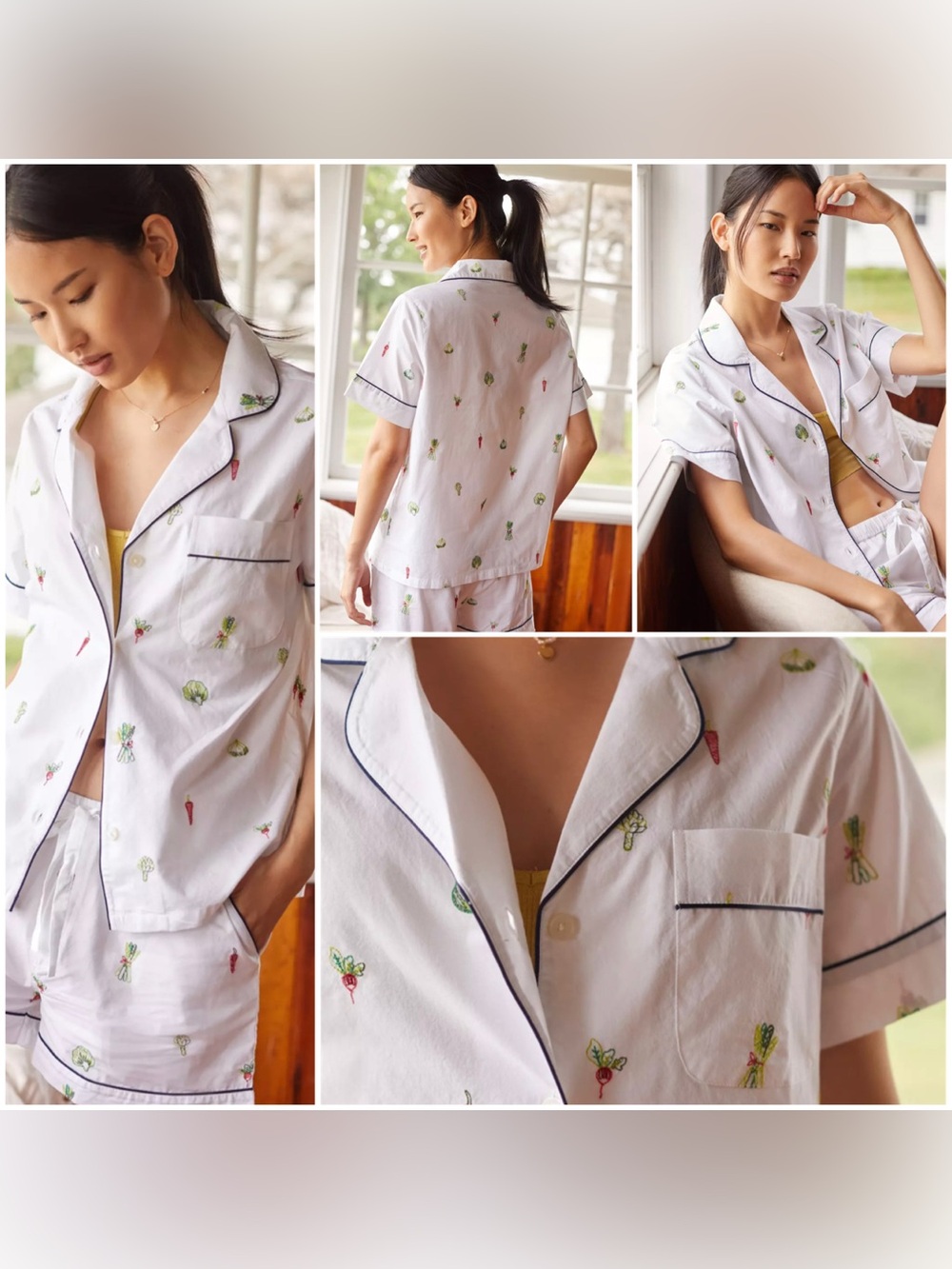 Print Fresh x Anthropologie Farm Fresh Embroidered Pajama - TOP ONLY